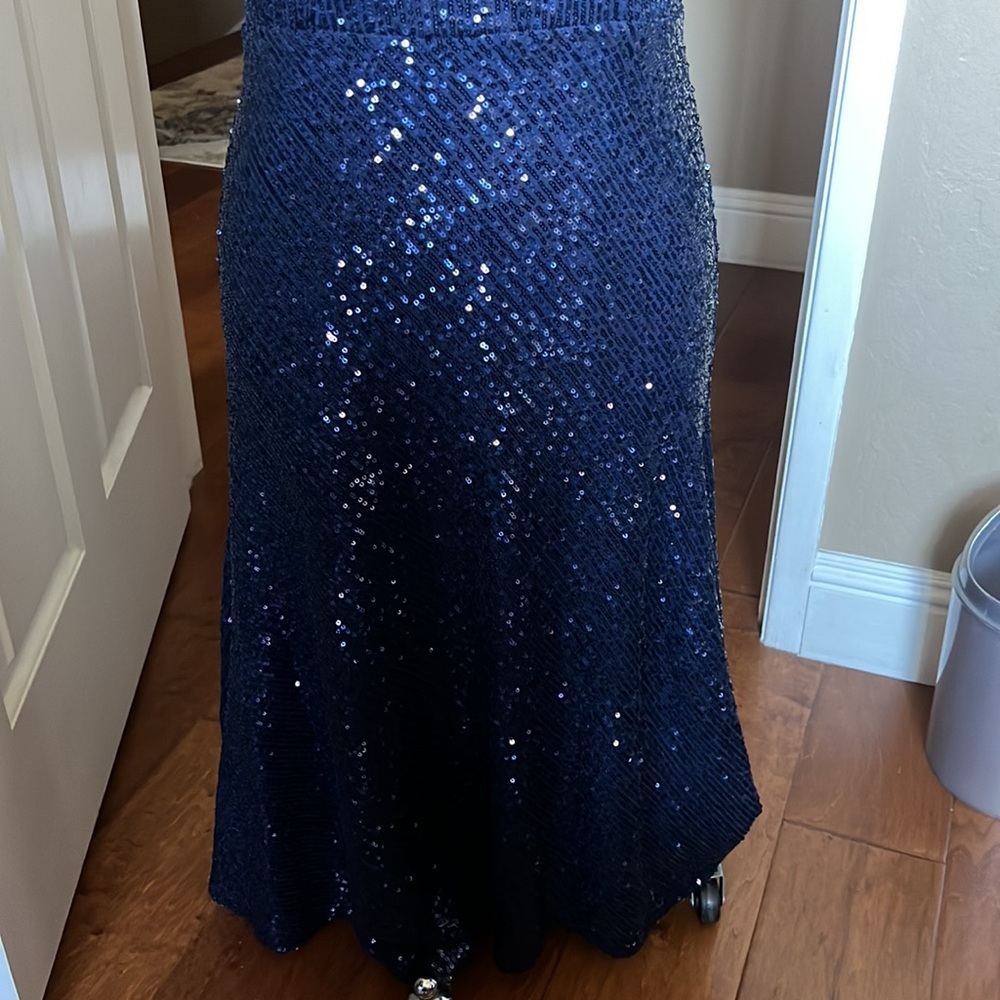 Laundry by Shelli Segal Women’s Square Neck Blue Sequin Midi Cocktail Dress 10 - Picture 6 of 17